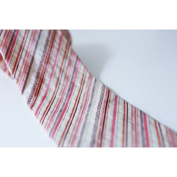 VTG VERSACE Barocco Medusa Greek Key Striped Tie Old Money Luxury Wedding Career - Picture 8 of 16